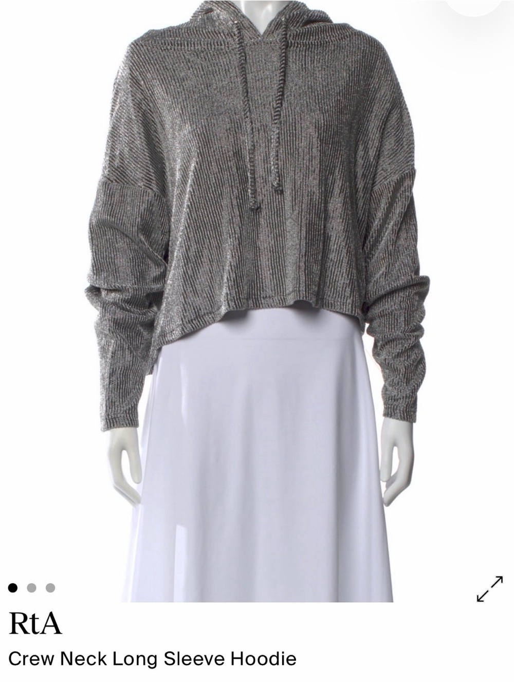 RtA Silver Metallic Cropped Hoodie